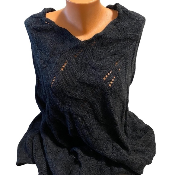 FRATELLITALLI Black Knit Alpaca Wool Acrylic Ruana Wrap/Italy/OS/Luxe+Lovely - Picture 6 of 7